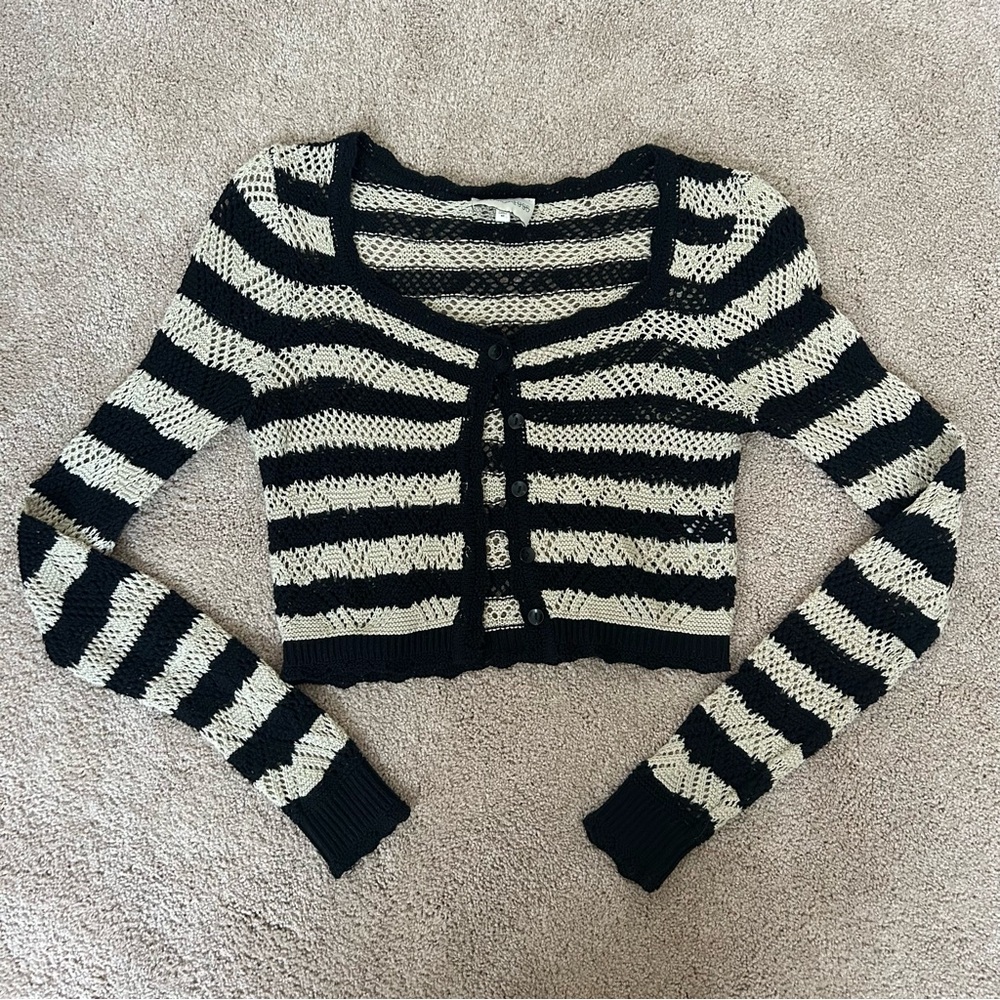 Freshman 1996 Black and Cream Knit Cardigan